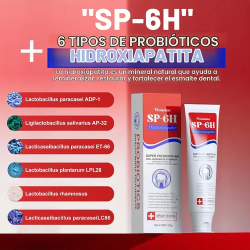 Vista 2 de Woadee SP-6 Hydroxyapatites Pasta de dientes, SP-6 Pasta dental blanqueadora probiótica, 6 probióticos+fórmula de hidroxiapatitas para blanquear