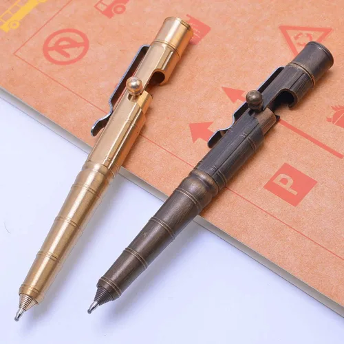Vista 8 de Pluma en forma de bambú de latón macizo, Bolt Action EDC Pocket Signature Bolígrafo (latón)