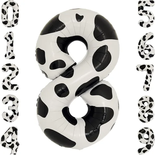 Vista 13 de Globo con estampado de vaca de 40 pulgadas, globo grande del número 0 para decoraciones de cumpleaños de vaquera, suministros de fiesta, globos