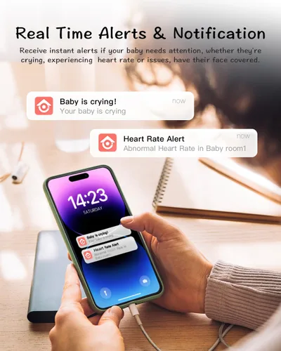 Vista 4 de iBaby i8 Monitor inteligente sin contacto para bebés con frecuencia cardíaca y seguimiento del sueño, alertas inteligentes y de llanto, visión