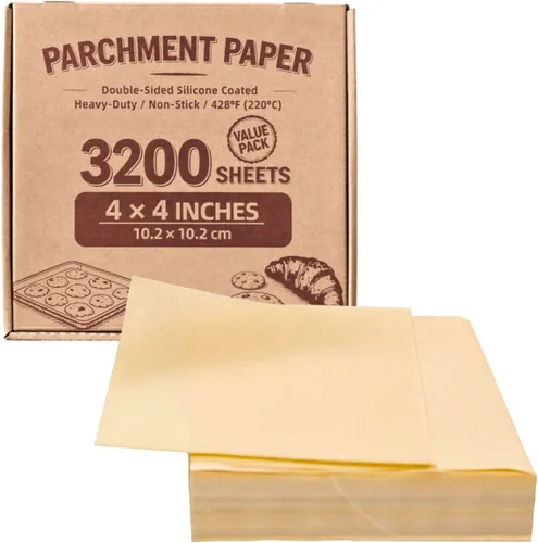 Vista 17 de Cuadrados pequeños de pergamino precortados a granel de 5 x 5, 3200 hojas, sin blanquear, antiadherentes, para envoltorios de dulces, papel de Marrón