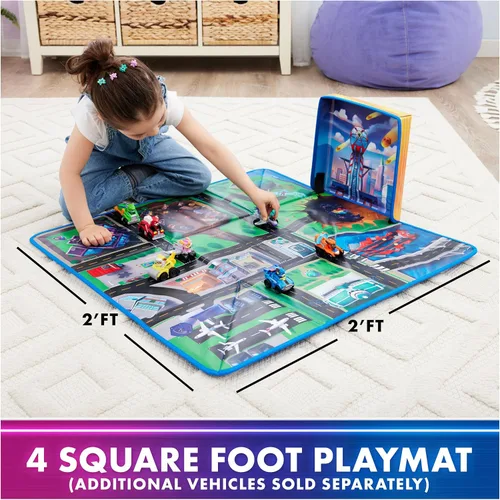 Vista 2 de Paw Patrol: The Mighty Movie, Paquete de Regalo de Alfombra de Juego Pup Squad con Mighty Pups Chase & Vee Pup Squad Racer Autos de Juguete