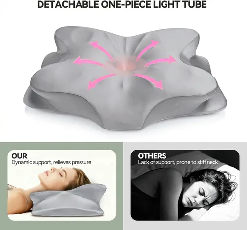 Vista 5 de Almohada cervical para el alivio del dolor de cuello, almohada ergonómica de espuma viscoelástica con funda de satén sedoso resistente a