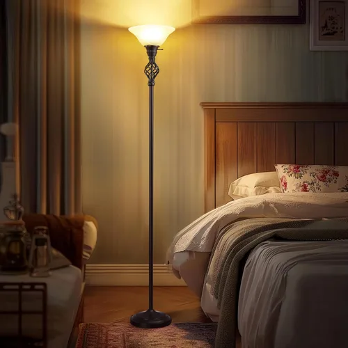 Vista 4 de GyroVu Torchiere - Lámpara de pie para sala de estar, luz LED de lectura de pie para dormitorio con pantalla de vidrio para sala de estar, esquina