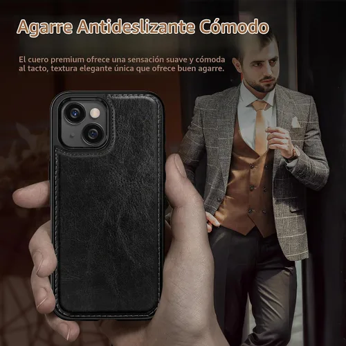 Vista 6 de LOHASIC - Funda compatible con iPhone 15, cuero elegante de lujo, color negro Luxury Vegan Leather, Shockproof Cover, Rugged Protective, Soft TPU