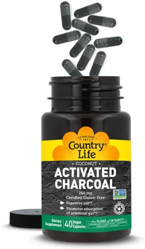 Vista 9 de Country Life Cápsulas de carbón activado de coco, 260 mg – Suplemento de carbón natural para aliviar los gases y la hinchazón – Sin gluten, 40
