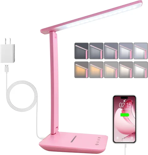 Vista 8 de karidi Lámpara de Escritorio LED Regulable Lámpara de Mesa con Puerto de Carga USB, 5 Modos de Iluminación, Control Sensible, Luz de Escritorio