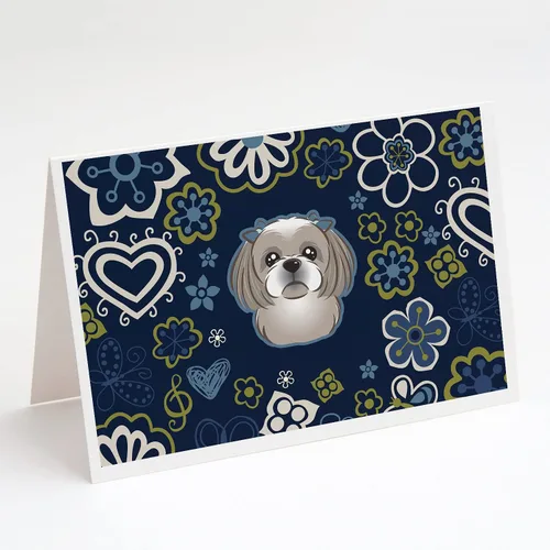 Vista 9 de Caroline's Treasures BB5095GCA7P - Tarjetas de felicitación y sobres con diseño de flores azules y sabuesos afganos, paquete de 8 tarjetas en blanco