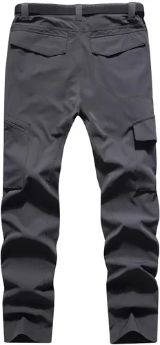 Vista 2 de MOERDENG Pantalones de senderismo ligeros para hombre con cinturón, impermeables, de secado rápido, pantalones tácticos elásticos