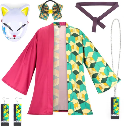 Vista 5 de Tomioka Giyuu - Conjunto de collar unisex para cosplay máscara cárdigan aretes collares 2XL
