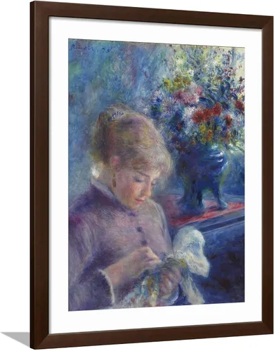 Vista 12 de ART.COM Impresiones artísticas enmarcadas para pared, costura de mujer joven, 1879 por Pierre Auguste Renoir, decoración figurativa, 12 x 16 Marco