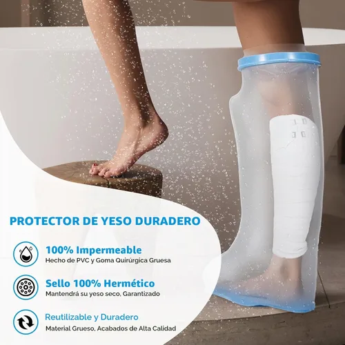 Vista 2 de Funda impermeable para piernas, reutilizable, impermeable, parte inferior antideslizante, vendaje de ducha 100% impermeable y cubierta de yeso