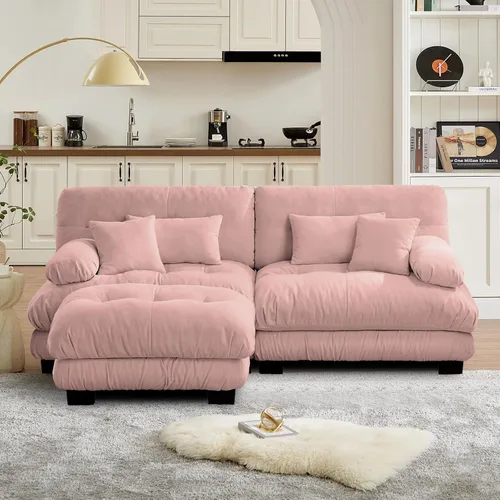 Vista 46 de Reposapiés Otomano Tapizado de Terciopelo con Cojín para Sofá Seccional Sofá 300 libras para Sala de Estar (Beige)