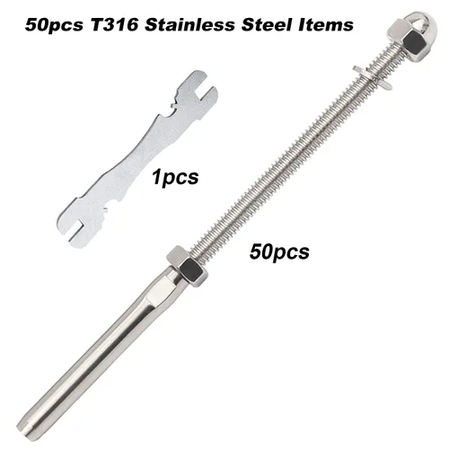 Vista 3 de Kit de 50 piezas de sistema de barandillas de cable 3/16, tensor de espárrago roscado de 6 pulgadas para postes de metal de madera de 4 x 4, 2 x 2