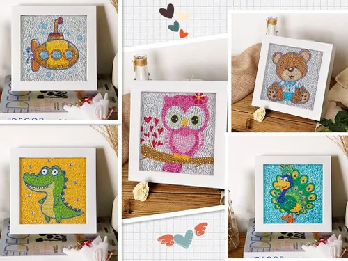 Vista 2 de HUBENDMC Kits de pintura de diamantes para niños, paquete de 6 gemas para niños, arte de diamantes fácil para principiantes, manualidades de puntos