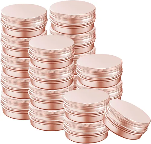 Vista 8 de Tarro de aluminio de 1 oz con tapa de rosca, contenedor recargable para cosméticos, bálsamo labial, crema, oro rosa, 12 unidades. Envases de latas