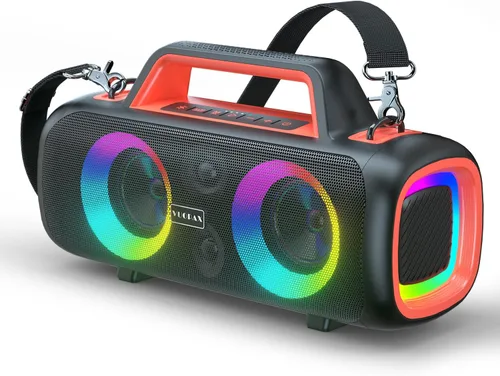 Vista 10 de Altavoz Bluetooth portátil inalámbrico, sonido fuerte de 140 W de pico con 2 subwoofers y refuerzo de graves, altavoz impermeable para exteriores