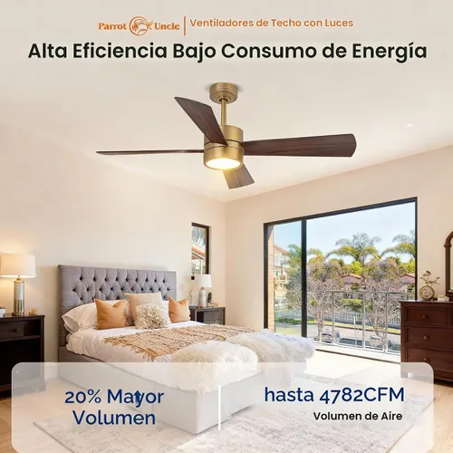 Vista 4 de Ventiladores de techo dorados de 52 pulgadas con luces y control remoto Latón - 52 pulgadas