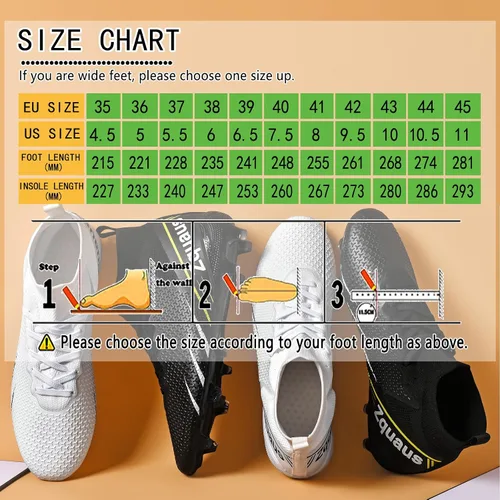 Vista 2 de Botas de fútbol para hombre, botas de fútbol para entrenamiento profesional, para exteriores, interiores, deportes, atléticas, para niños grandes