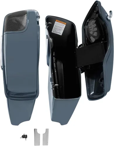 Vista 4 de Alforjas de ABS extendidas gris Gunship de 4 pulgadas para Harley Touring CVO Street Electra Glide 2014-2023