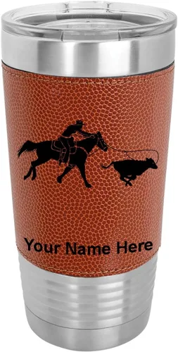 Vista 12 de LaserGram Vaso aislado al vacío de 20 onzas, con grabado personalizado incluido (cuero sintético, estilo béisbol)