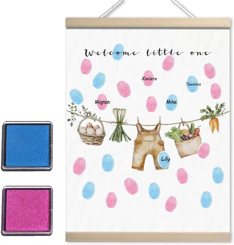 Vista 21 de QZCYU Libros de invitados de lienzo con huellas dactilares para revelación de género, decoraciones de baby shower, decoración de fiesta