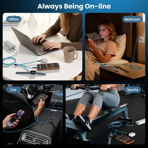 Vista 7 de Cruise Travel Essentials 2026, cable USB A/C 3 en 2 para iPhone 17, cargador iWatch, cable de carga múltiple trenzado, cable de carga múltiple