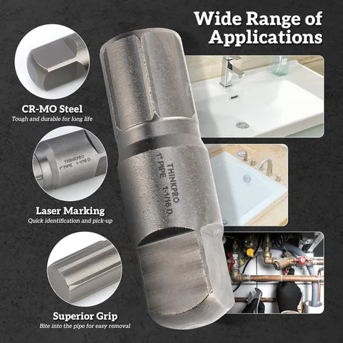 Vista 4 de Extractor de tubos de 1 pulgada Acero resistente, para tubos rotos, ajuste 1/16 D tamaño de taladro, elimina extremos roscados dañados, tapones