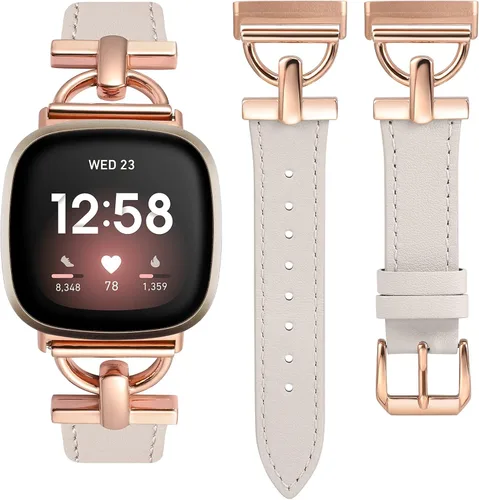 Vista 8 de Wearlizer Correa de cuero compatible con Fitbit Versa 3/4 Sense 2, correa de cuero elegante con hebilla de metal en forma de D para reloj