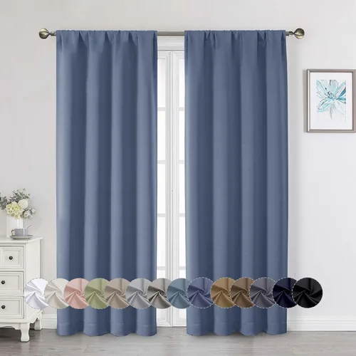 Vista 63 de Cortinas opacas para dormitorio, sala de estar, juego de 2 paneles de 54 pulgadas de largo, cortinas de oscurecimiento de habitación con aislamiento