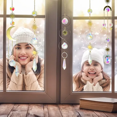 Vista 5 de 6 Piezas de Atrapasueños de Cristales Coloridos con Colgante de Cadena, Bolas de Cristal para Ventana, Hogar, Jardín, Decoración para Navidad, Día