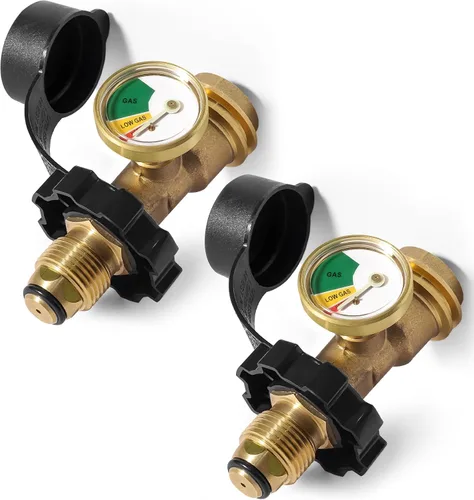 Vista 8 de Adaptador de tanque de propano de 100 libras con medidor, medidor de tanque de propano POL de ajuste universal convierte la válvula de servicio