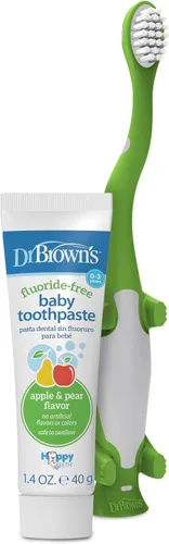 Vista 17 de Dr. Brown's Cepillo de dientes para niños pequeños, dinosaurio, verde, paquete de 1