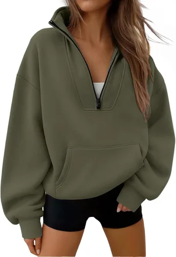 Vista 11 de Trendy Queen - Sudaderas con medio cierrey capucha de gran tamaño, comoda, extragrande, para otoño, Y2K, ropa de invierno, 2024 Gris