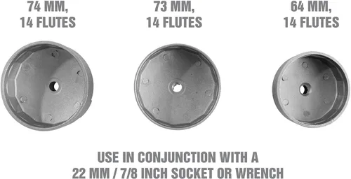 Vista 3 de OEMTOOLS 25409 - Juego de llaves para filtro de aceite, compatible con filtros de 2.520 in, 2.874 in y 2.913 in, juego de llaves para filtro