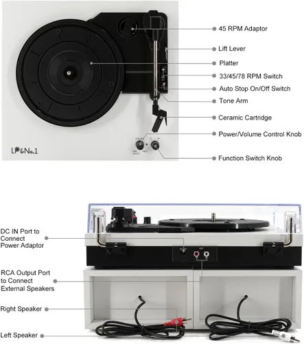 Vista 9 de LP&No.1 - Paquete de tocadiscos moderno con altavoces estéreo de estantería de doble potencia, preamplificador phono incorporado, transmisión por