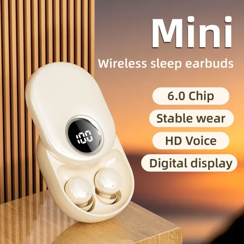 Vista 2 de Auriculares para dormir de lado, mini auriculares Bluetooth invisibles, auriculares inalámbricos con cancelación de ruido con modo de suspensión