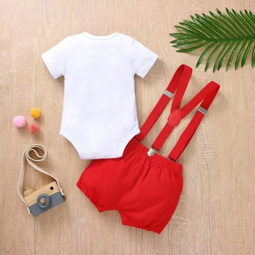 Vista 3 de Ropa divertida para el primer cumpleaños para bebé, ropa para bebé, corbatín, diseño de dinosaurio, conjunto de pantalones con tirantes