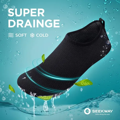 Vista 4 de SEEKWAY Water Shoes Quick-Dry Aqua Socks Barefoot Slip-on for Beach Pool Swim River Yoga Lake Surf Women Men Black SK001