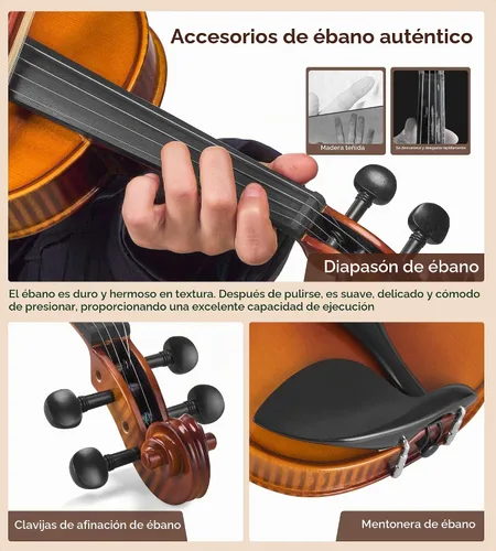 Vista 3 de Vangoa Kit de violín acústico 1/2, violín profesional de madera maciza, tapa de abeto, patrón único de madera de arce a juego, ajuste de ébano