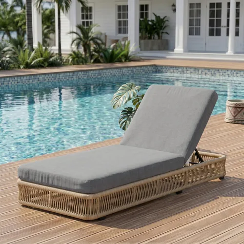 Vista 35 de Outdoor Chaise Lounge Chairs Set of 2, Brown Woven Rope Pool Lounge Chairs marrón/beige