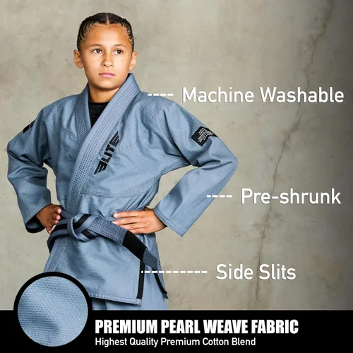 Vista 2 de Elite Sports Kids BJJ GI - Kimono brasileño Jiujitsu Gi con tela preencogida y cinturón, para niños y jóvenes, aprobado por la IBJJF