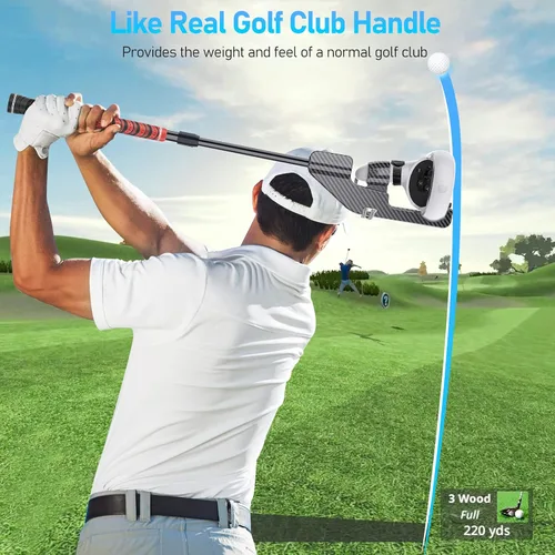 Vista 6 de New Version VR Golf Club for Oculus Quest 2 Defanti VR Golf Club Attachment with Aiming Guidance Help and 2 Controller Covers Bonus Golf Club Handle