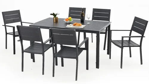 Vista 7 de AECOJOY 4 sillas de comedor al aire libre, silla de patio apilable con marco de aluminio con reposabrazos para jardín, piscina, patio trasero