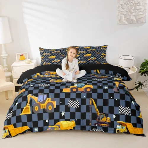 Vista 20 de Feelyou Race Car Duvet Cover Twin Size Boys Girls Speed Sports Car Bedding Set Breathable Soft Racing Comforter Cover 2Pcs Black White Checked Azure