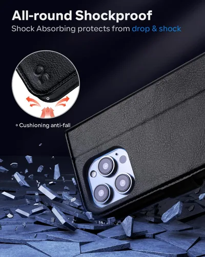 Vista 6 de OCASE Funda tipo cartera compatible con iPhone 14 Pro Max, de piel sintética, con tarjetero, soporte de bloqueo RFID