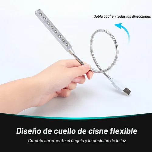 Vista 5 de Luz LED USB Daffodil ULT05 – 8 lámpara LED de lectura super luminosa – No Necesita baterías – Compatible con PC & Mac (Negro)