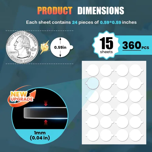 Vista 2 de 360 masillas de montaje, tachuelas adhesivas transparentes sin rastro, 0.59 pulgadas de doble adhesivo para póster, figuras, manualidades, globos