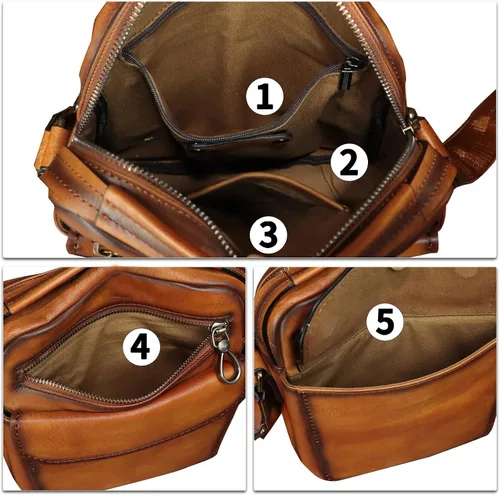Vista 7 de Bolso de mensajero de cuero genuino para hombre, bolso cruzado de hombro, bolso vintage para hombre