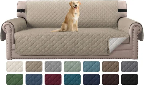 Vista 46 de H.VERSAILTEX Funda de sofá resistente al agua para sofá de 3 cojines, reversible, protector de muebles acolchado con correa elástica, funda de sofá